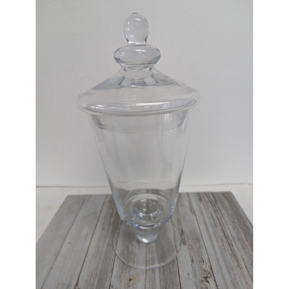 Large Mid Century Clear Glass Apothecary Jar Bowl 14" Tall Total with Lid #1